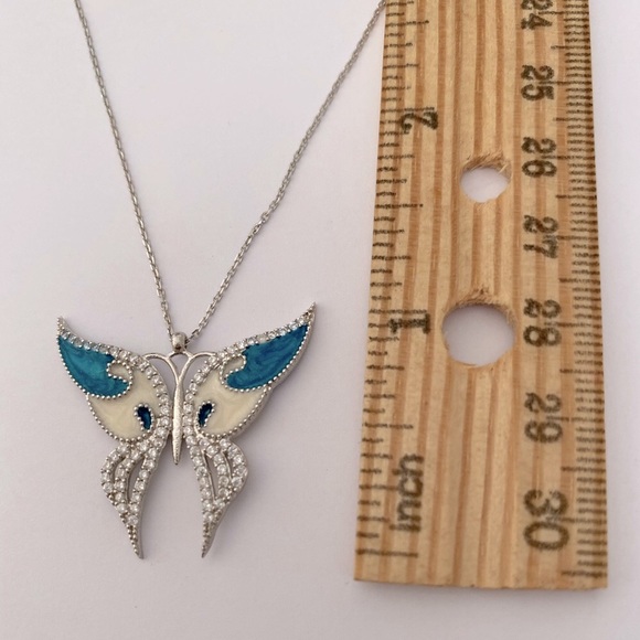 🦋925 Silver blue butterfly enamel necklace - Picture 2 of 2